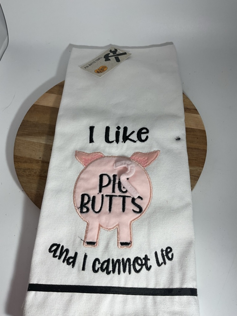 Cracker Barrel White Kitchen Towel with Pink Pig Graphic